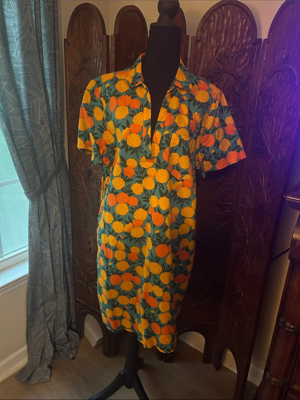 Uncle Frank Orange Floral Mini Dress on Green